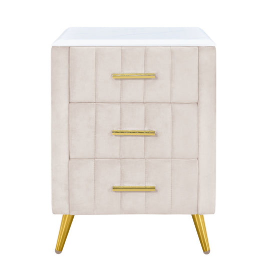 Velvet Nightstand with Marbling Worktop