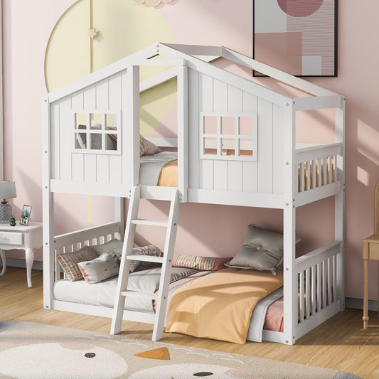 Twin House Bunk Bed With Ladder - Bunk Bed - MuMu