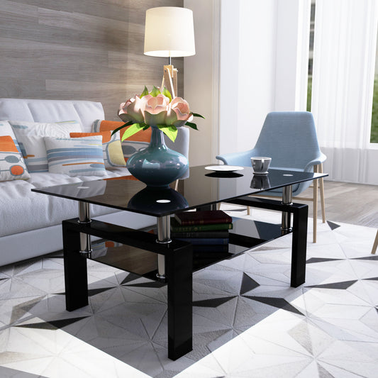 Rectangle Black Glass Coffee Table - Glass - MuMu