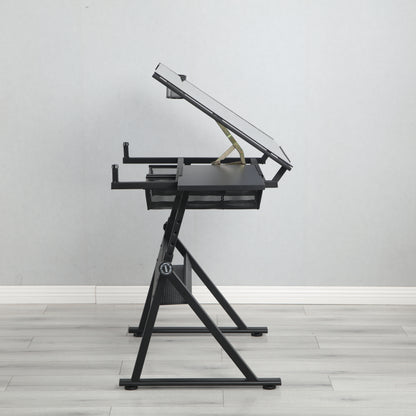 Tempered Glass Drafting Table With Chair