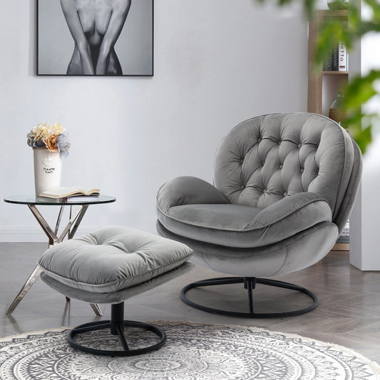 Grey Accent Chair With ottoman - Gray - MuMu