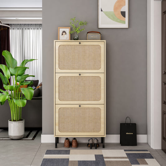 Rattan Harmony 3-Door Shoe Rack - Rattan - MuMu