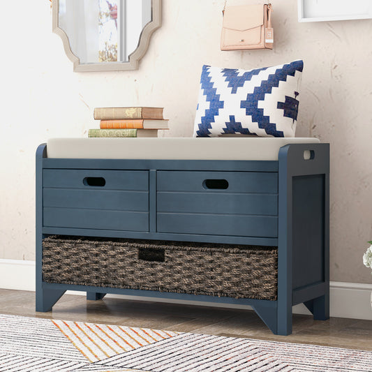 Navy Storage Bench with Basket - Navy - MuMu