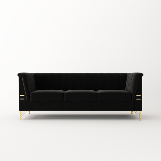 Velvet Chesterfield Sofa with Metal Legs